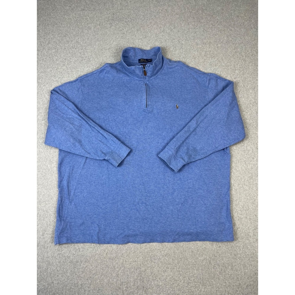 Polo Ralph Lauren Sweater Mens 4XLT Blue Estate Rib 1/4 Zip Pullover Sweatshirt